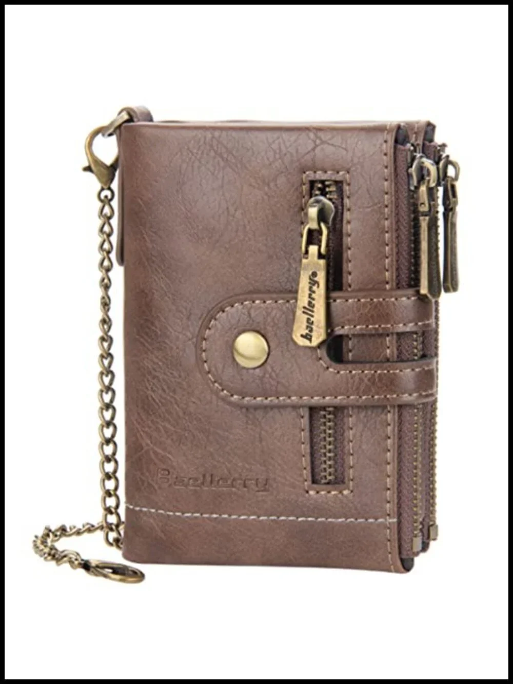 Genuine Leather Bifold Wallet with Chain RFID Blocking Men's